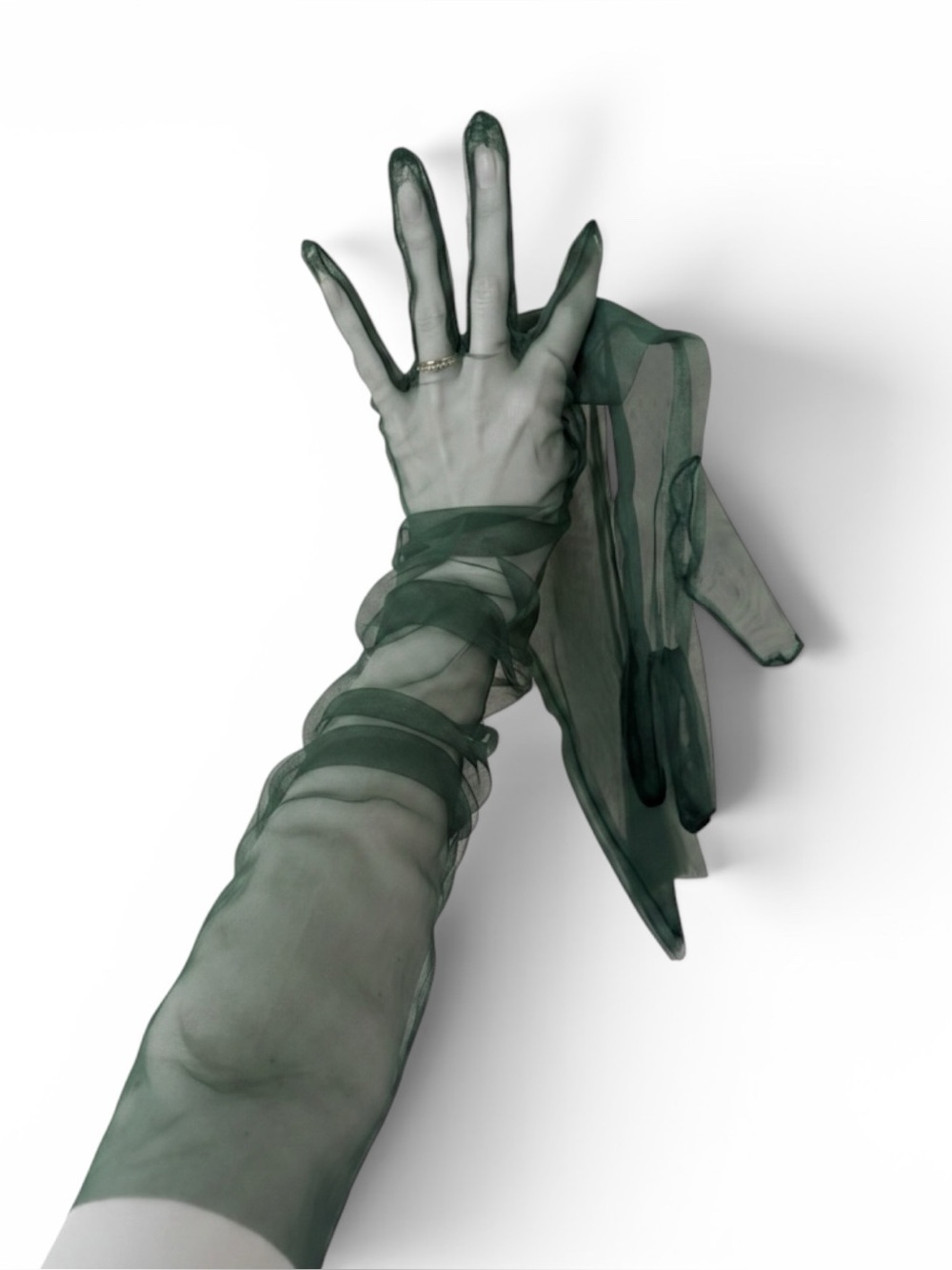 Elegant Sheer Forest Green Gloves